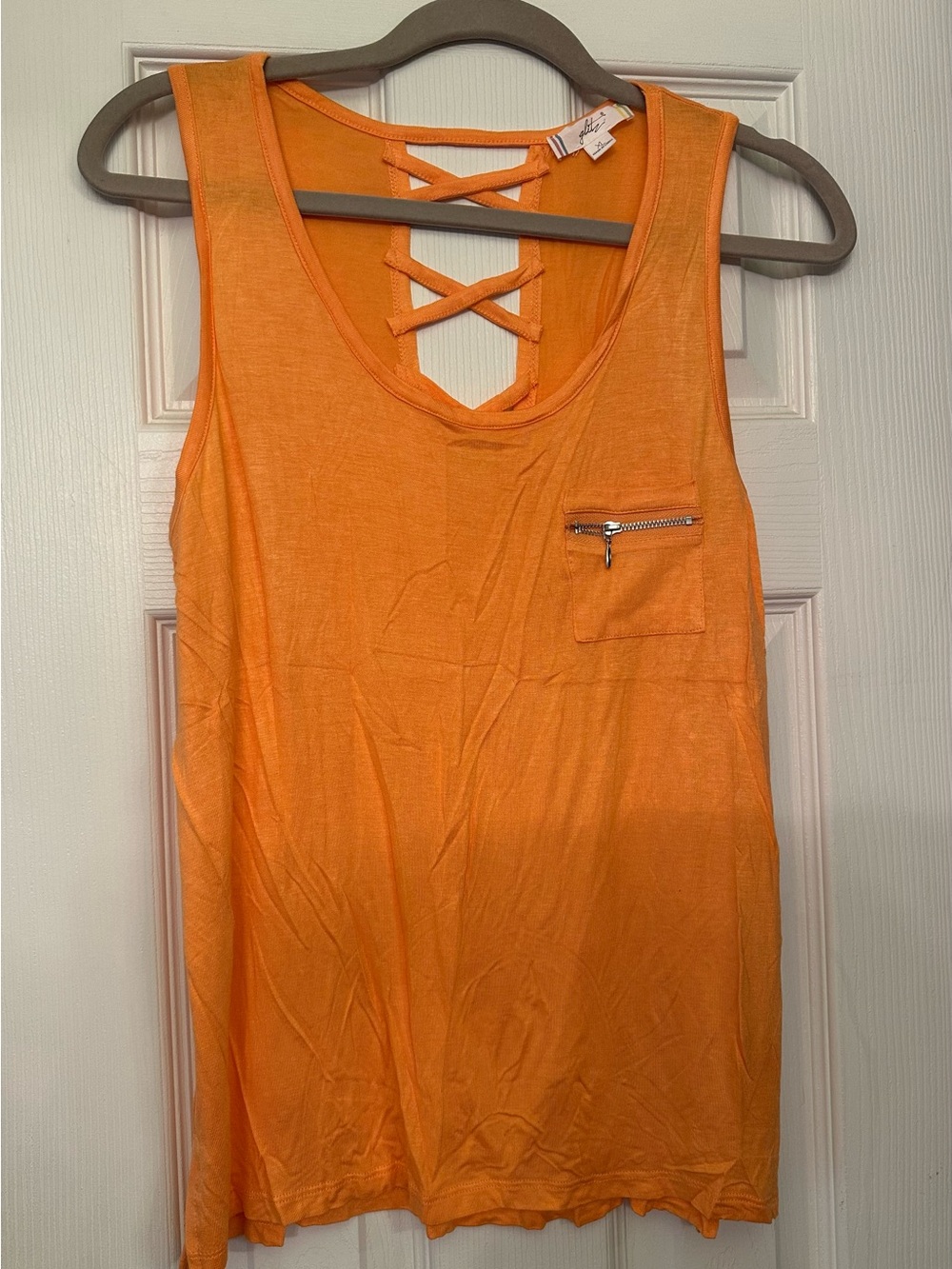 Glitz Orange Crisscross Back Tank with Zip Pocket